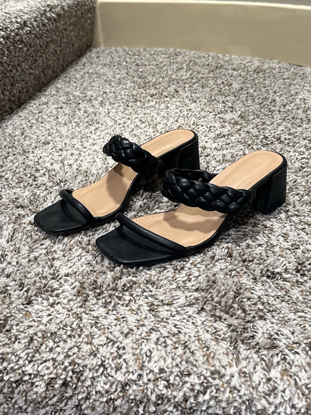 Sincerely Jules Black Braided Strap Square Toe Mules